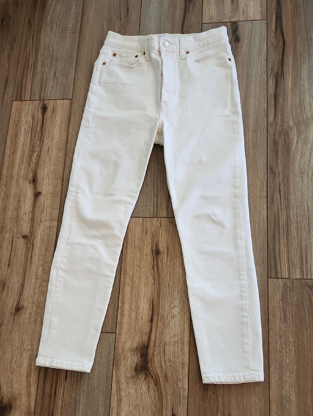 Re/Done Women's 90's High Rise Ankle Crop Vintage White Button Fly Jeans Size 28
